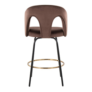 English Elm Fixed-height Swivel Counterstools with White Upholstery Gold Footrest Set of 2 Espresso B202S01791