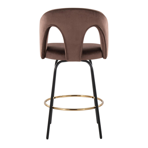English Elm Fixed-height Swivel Counterstools with White Upholstery Gold Footrest Set of 2 Espresso B202S01791