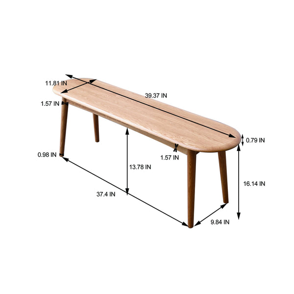 English Elm Natural Oak Solid Wood Dining Bench with Half Round Ends and Visible Grain Detail W128373059