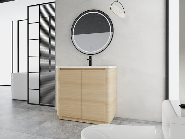 English Elm 36'' Freestanding Bathroom Vanity Plywood Cabinet Ceramic Sink Soft Close Doors W999P351893