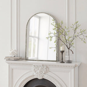 English Elm Arched Decorative Wall Mirror for Bathroom Vanity and Entryway — Elegant Arch Design for Living Room Bedroom Silver W757P251825