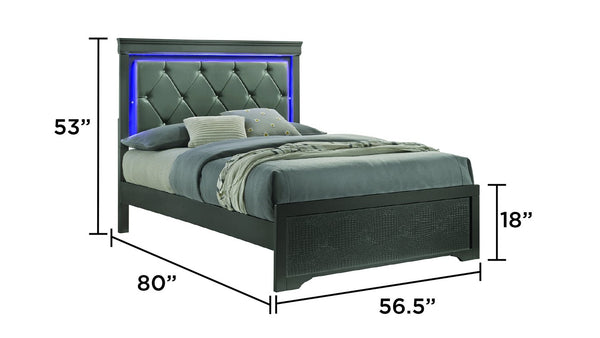 English Elm Blaze Modern 5-Piece Full Bedroom Set With Led Headboard & Ample Storage In Metallic Gray Finish B009S01492