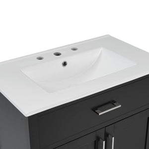 English Elm 30-Inch Contemporary Bathroom Vanity With Ceramic Sink & Smart Storage For Small Spaces WF530809AAB