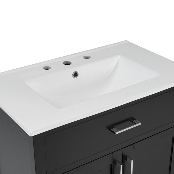English Elm 30-Inch Contemporary Bathroom Vanity With Ceramic Sink & Smart Storage For Small Spaces WF530809AAB