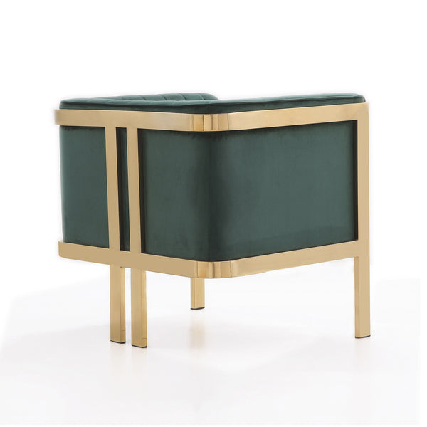 English Elm Paramount Velvet Lounge Chair with Polished Brass Stainless Steel Frame, Plush High-Density Comfort Green B365P397978