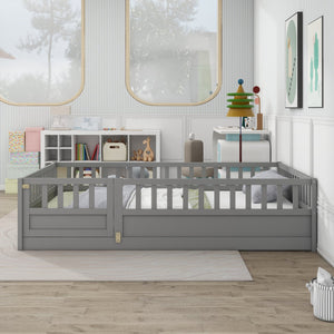 English Elm Full Montessori Floor Bed Frame For Kids - Secure, Low-Profile Design In Gray For Safe Play & Sleep W1858P164934
