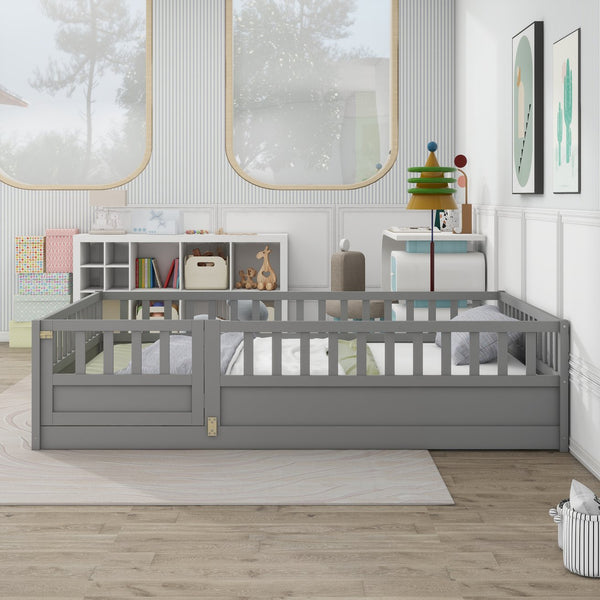 English Elm Full Montessori Floor Bed Frame For Kids - Secure, Low-Profile Design In Gray For Safe Play & Sleep W1858P164934