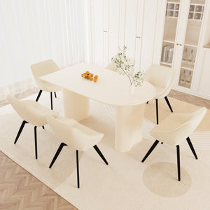 English Elm 63" Elegant Medieval Modern Cream Mdf Dining Table Set With 6 Beige Pu Chairs & Black Legs W2189S00762