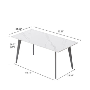 English Elm 62.99" Modern Artificial Stone Dining Table With Dark Grey Metal Legs - Seats 6, Sleek & Durable Design W1535S00521