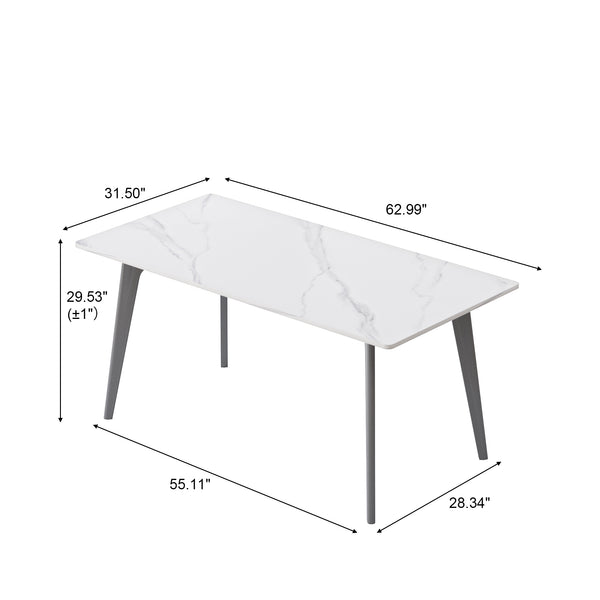 English Elm 62.99" Modern Artificial Stone Dining Table With Dark Grey Metal Legs - Seats 6, Sleek & Durable Design W1535S00521