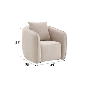 English Elm Keith Beige Chenille Chair with Pocket Coil Support, Solid Wood Frame, Accent Toss Pillow, Cozy Elegance B2726P252315