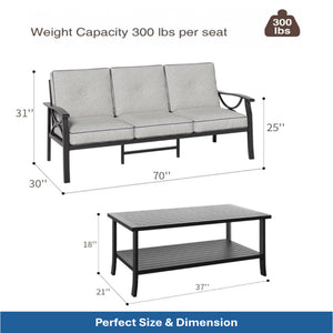 English Elm 7-piece Outdoor Sectional Set Steel Frame 9 Seat Patio Conversation with Cushioned Ottomans Grey+Black B082S00131