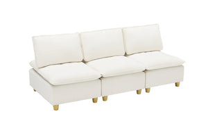 English Elm 88-inch minimalist modern three-seater velvet sofa with movable seats, solid wood frame, 500lb capacity Beige W1658S00122