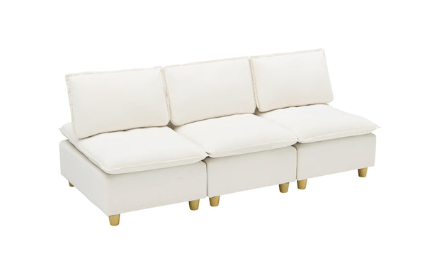 English Elm 88-inch minimalist modern three-seater velvet sofa with movable seats, solid wood frame, 500lb capacity Beige W1658S00122