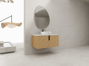 English Elm 36" Modern Bathroom Vanity With Ceramic Sink & Stone Slab, Wall-Mounted, Soft-Close Doors, Oak Finish W999S00450