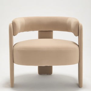 English Elm Accent Chair Velvet Upholstered Mid Century Modern Seat with Tapered Wood Legs for Any Room Khaki W3244P417179