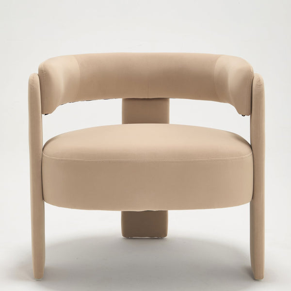 English Elm Accent Chair Velvet Upholstered Mid Century Modern Seat with Tapered Wood Legs for Any Room Khaki W3244P417179