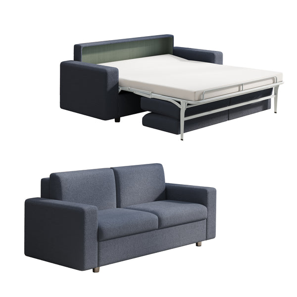 English Elm Pull Out Sofa Bed Full Size Sleeper Sofa with Memory Foam Dual-Layer Mattress, Space-Saving Loveseat Blue W3795P357860