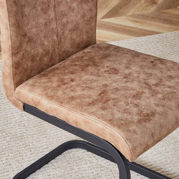 English Elm Table Set – Industrial Walnut Dining Table With 8 Brown Tech Fabric Chairs & Black Metal Legs, 71"X39" W1151S02440-GIGA