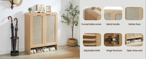 English Elm Rattan Door Shoe Cabinet Six Tier Adjustable Shelving Entryway Storage Organizer Oak W1820P399462