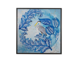 Sunpan BLUE HERON - Luxe Coastal Art with Gold Leaf, Charcoal Frame - 48" x 48" Modern Elegance for Home A0312