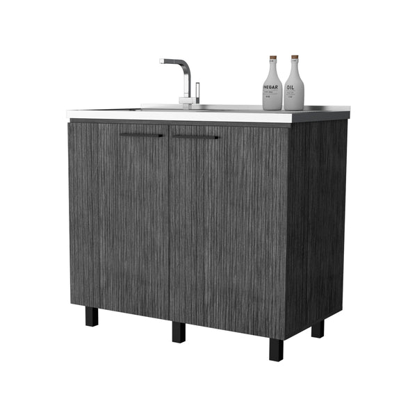 English Elm Fm Furniture Haivana Matte Black Utility Sink Cabinet with Double Doors and Storage Shelf B128S00059