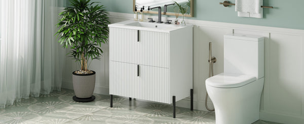 English Elm Christopher Knight Home® - 30" Freestanding Bathroom Vanity With Fluted Design, Ceramic Sink & Soft-Close Drawers For Style N817P288931W