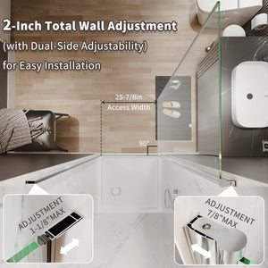 English Elm 30--32 in Frameless Pivot Shower Door Clear Tempered Glass Chrome Hardware Reversible W63777026