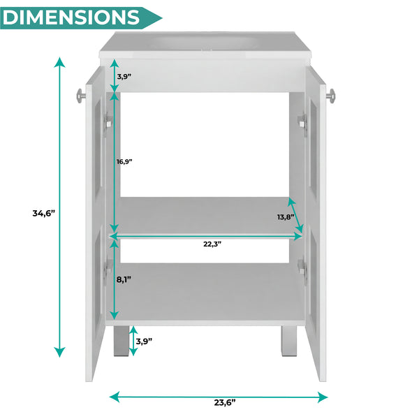 English Elm Haysi Frosted Glass Bathroom Vanity with Resin Sink and Shelved Storage Cabinet B070S00416