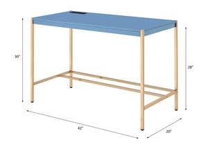 English Elm Midriaks Modern Baby Blue Finish Writing Desk with USB Port, 40"L Sleek Metal Base, Durable Top Gold,Navy Blue 48 L x 24 W x 5 H B2726P265744