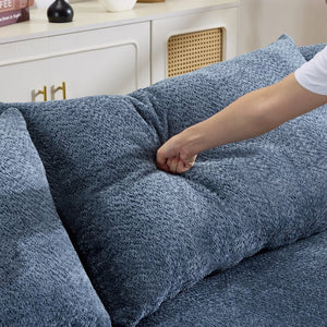 English Elm 124.5-inch Curved Chenille Sectional Sofa with Pillows Deep Seat Living Room Couch Blue W3612S00025