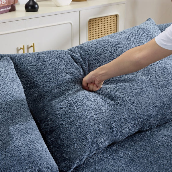 English Elm 124.5-inch Curved Chenille Sectional Sofa with Pillows Deep Seat Living Room Couch Blue W3612S00025