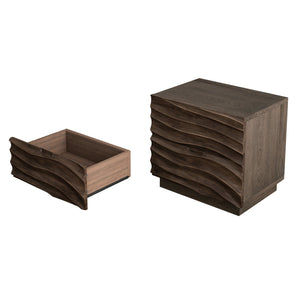 English Elm Farmhouse Nightstand Pine Wood Four Drawer Storage with Pull Out Tray Gourd Legs Brown W1716P390991