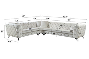 English Elm Atronia Beige Sectional Sofa with 4 Pillows — Button Tufted Fabric, Pocket Coil Seats, Removable Covers B2726S00353