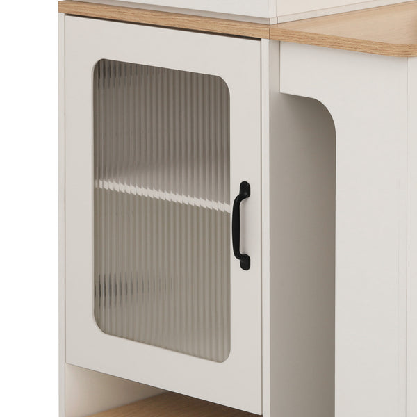 English Elm K&K Modern Extendable 59.5" Kitchen Island with Double-Sided Storage, Power Outlet & Casters White N707S000017W