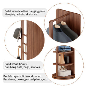 English Elm 360° Swivel Full Length Mirror with Coat Hooks Solid Rubberwood Frame Bedroom Entryway W2987P225479