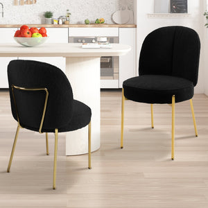 English Elm Black Teddy Upholstered Dining Chairs Set Mid Century Modern with Gold Metal Legs T3609P482844