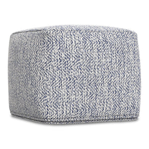 English Elm Nate Handwoven Cotton Square Pouf Artisan Footrest for Bohemian Living Rooms Blue B136P427592