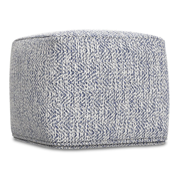 English Elm Nate Handwoven Cotton Square Pouf Artisan Footrest for Bohemian Living Rooms Blue B136P427592