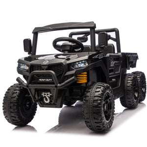 English Elm 24v Electric Kids Dump Truck 4wd Six Wheel Ride on with Remote Suspension Cargo Bucket Black W1578P380841