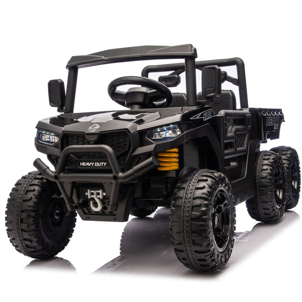 English Elm 24v Electric Kids Dump Truck 4wd Six Wheel Ride on with Remote Suspension Cargo Bucket Black W1578P380841