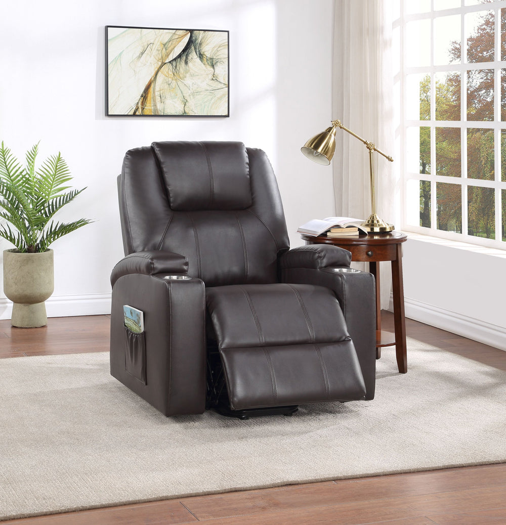 English Elm Brown Power Lift Recliner with Pocket Coil Seat, Leather Aire, Dual Cup Holders, Lift Assist Comfort B062P215439