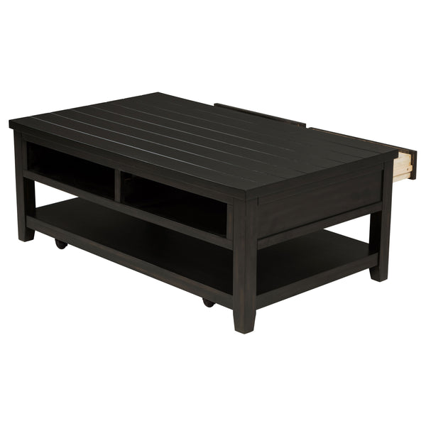 English Elm Sutter Planked Wood Coffee Table with Louvered Drawers for Farmhouse Living Rooms B062P441046