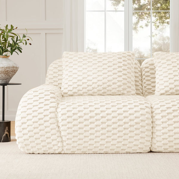 English Elm 82" Modular L-shaped Sectional Sofa Flannelette Upholstered with Movable Ottoman Living Room Cream W714S01517