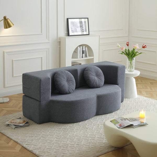 English Elm 2-in-1 Folding Sofa Bed with Plush Foam Support — Convertible Floor Couch to Queen Guest Sleeper Grey W1117P325078