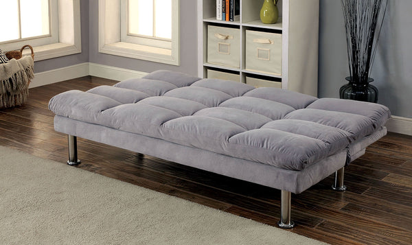 English Elm Contemporary Microfiber Futon Sofa Converts to Bed with Chrome Legs, Compact Space-Saving Design, Durable Upholstery Gray 40 L x 67 W x 8 H B2741P363779