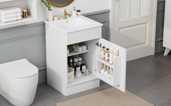 English Elm Christopher Knight Home® - 20" Bathroom Vanity with Ceramic Sink and Soft-Close Door, Gold Knob, Adjustable Shelf Storage White N759P237946K