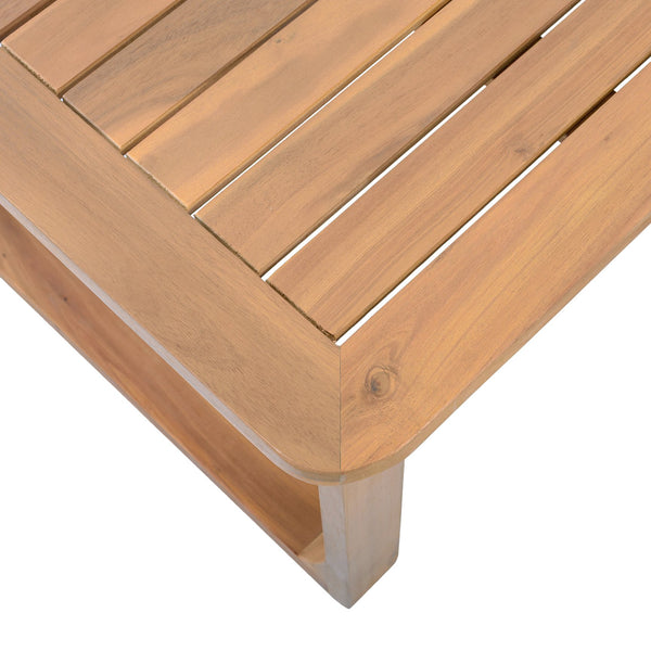 English Elm 2-piece Acacia Wood Outdoor Daybed and Coffee Table Set Resort Coastal Style N770P378689L_N770P373436L