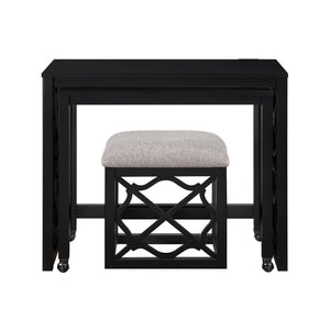 English Elm Desks 3-Piece Set with Rolling Small Desk, Upholstered Stool & Large Stationary Desk for Compact Workspaces Black 38.5 L x 21.5 W x 17.5 H B011P287465