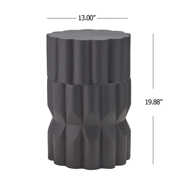 English Elm 13 Inch Handmade Mgo Geometric Side Table Sculptural Matte Accent for Indoor Outdoor Black N772P390780B